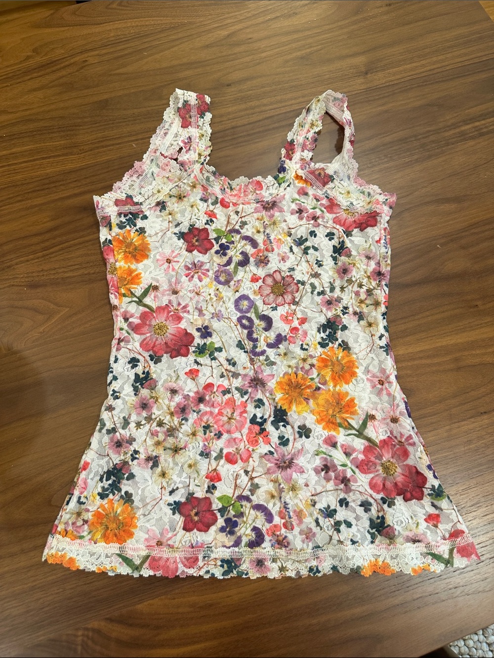 Floral Lace-Trim Tank Top - White with Multicolor Floral Print